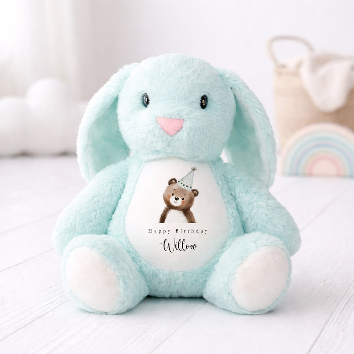 Personalised Blue Bear Party Hat Birthday Teddy