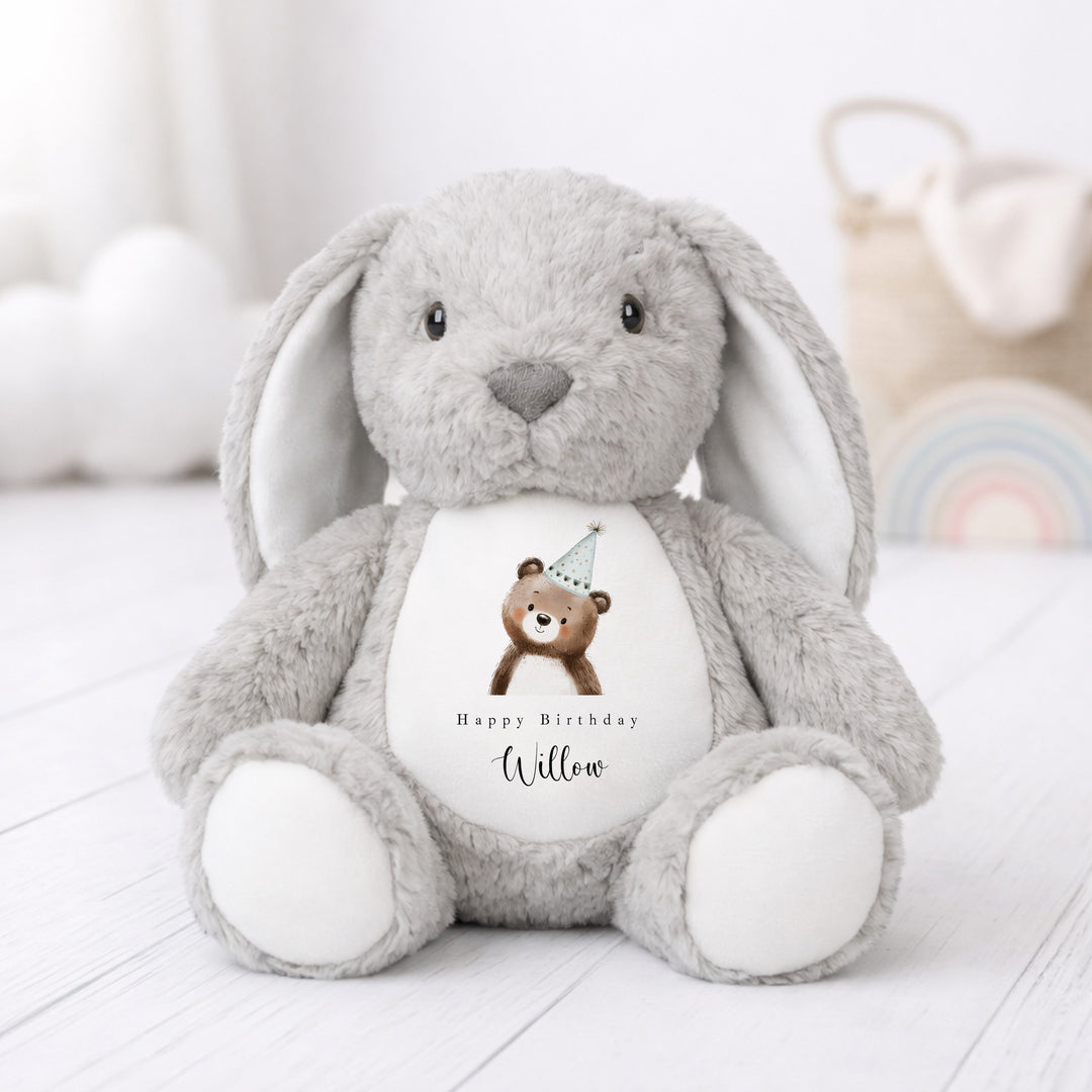 Personalised Blue Bear Party Hat Birthday Teddy