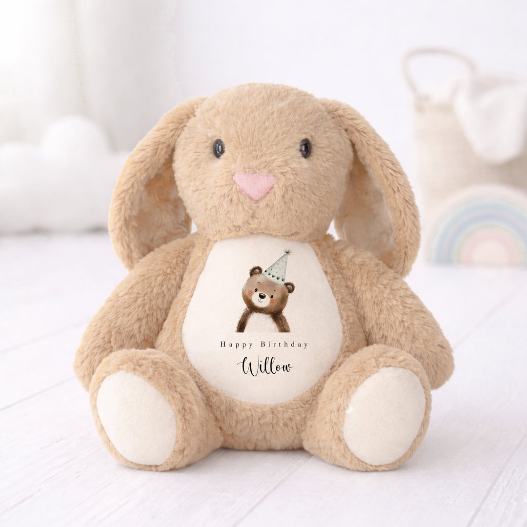 Personalised Blue Bear Party Hat Birthday Teddy