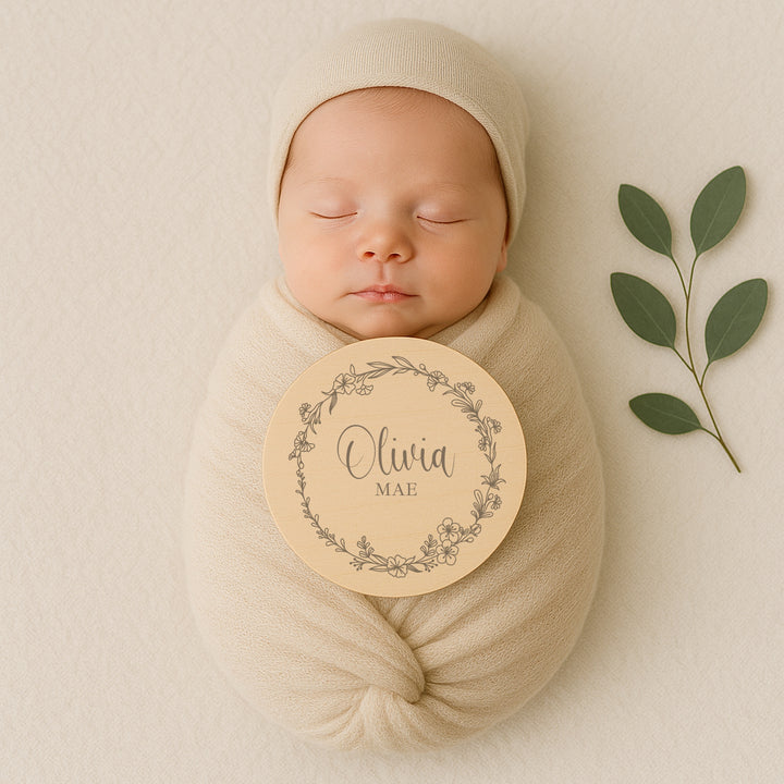 Personalised Floral Wreath Wooden Announcement Plaque