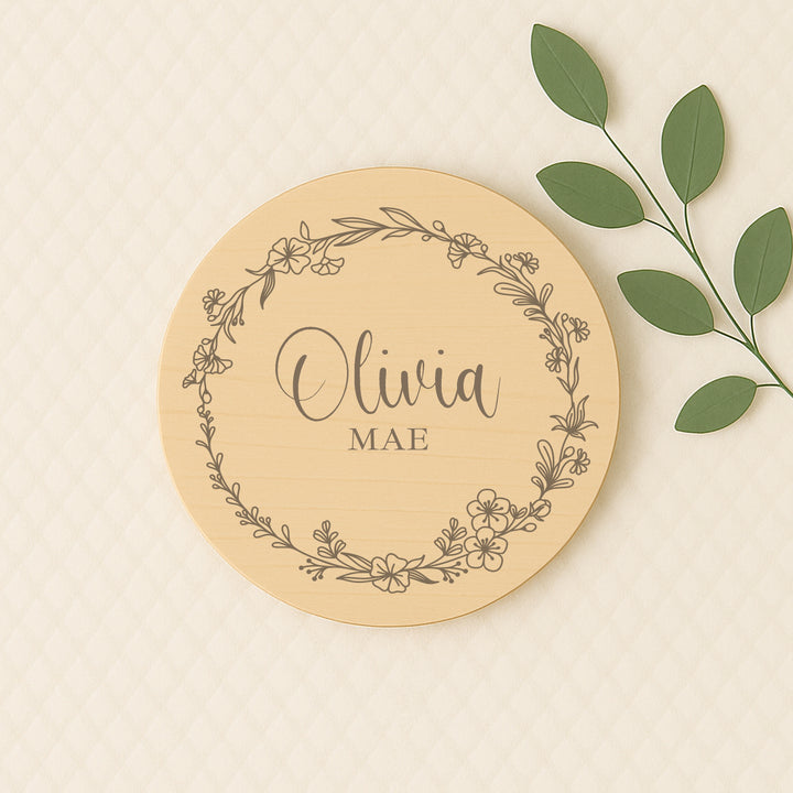 Personalised Floral Wreath Wooden Announcement Plaque