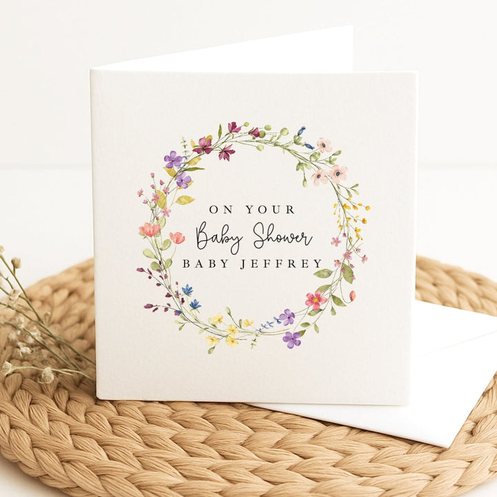 Personalised Floral Wreath Baby Shower Card