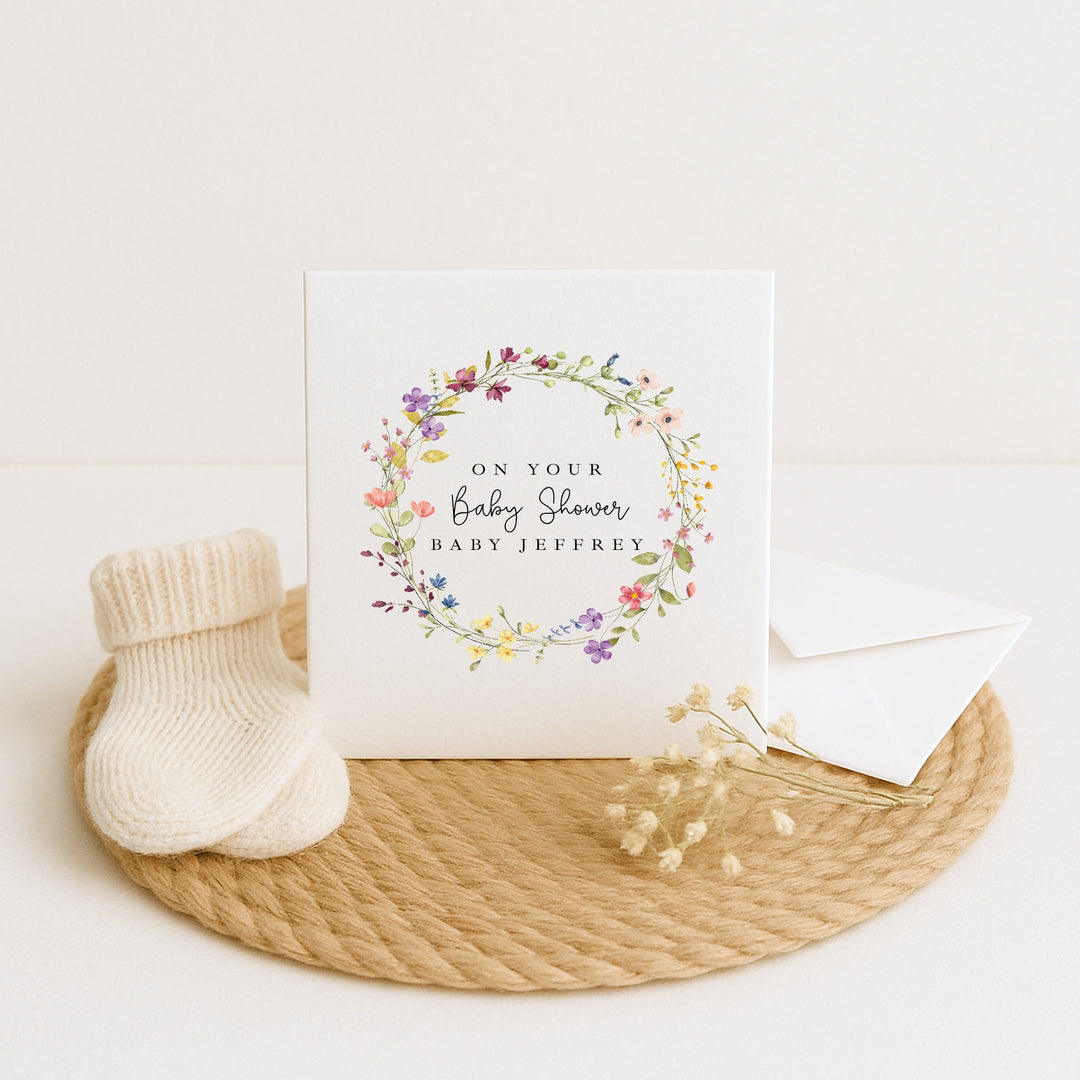 Personalised Floral Wreath Baby Shower Card