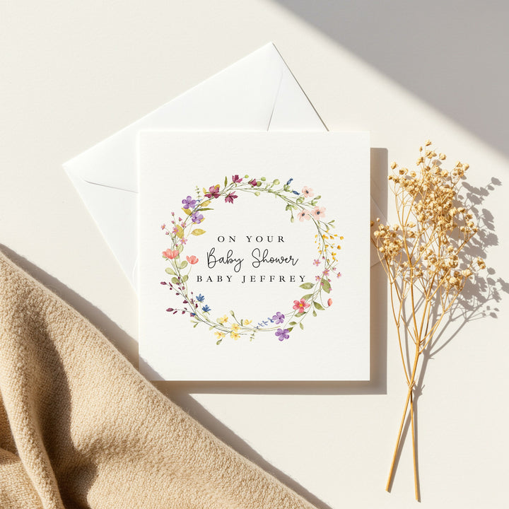 Personalised Floral Wreath Baby Shower Card
