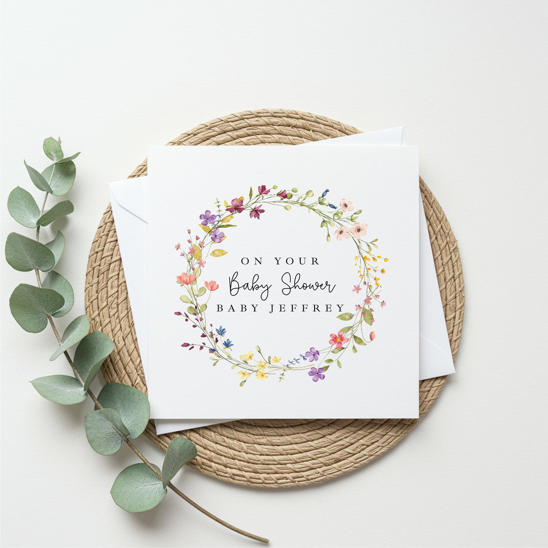 Personalised Floral Wreath Baby Shower Card