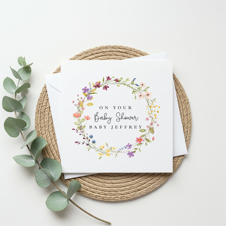 Personalised Floral Wreath Baby Shower Card