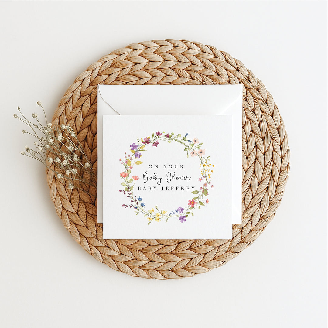 Personalised Floral Wreath Baby Shower Card
