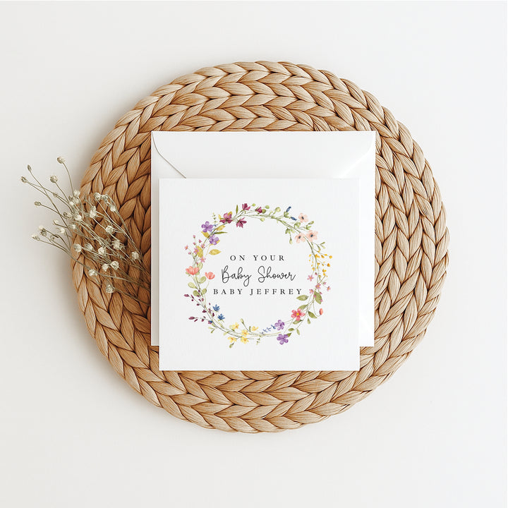 Personalised Floral Wreath Baby Shower Card