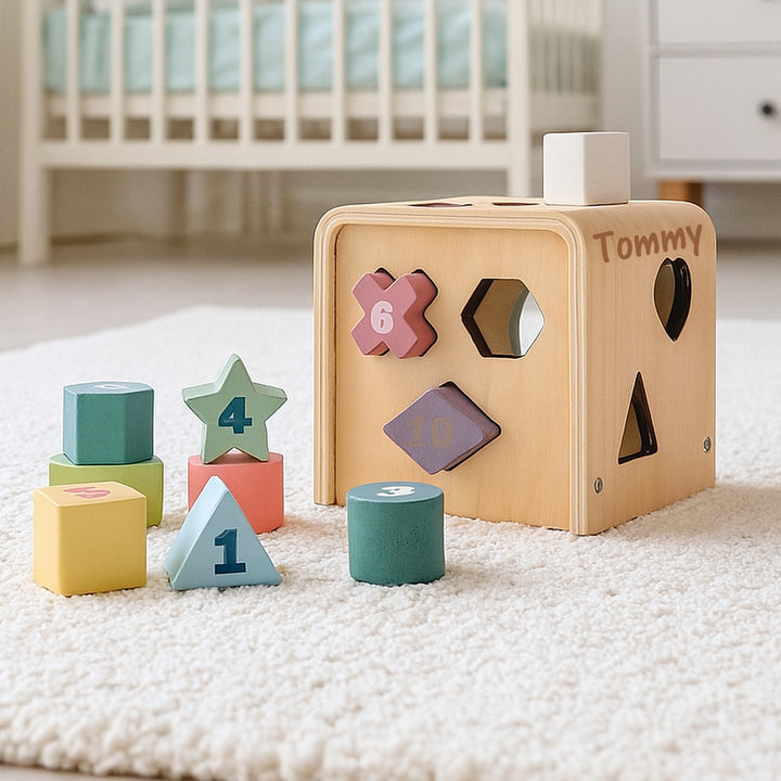 Personalised 11 Piece Shape Wooden Sorting Cube