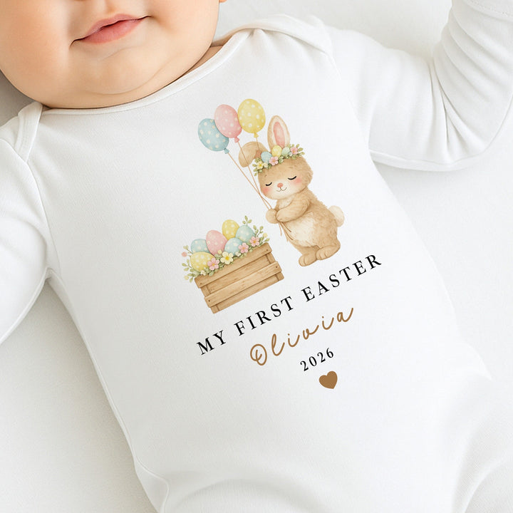 Personalised Bunny Balloons My First Easter Baby Grow, Vest or Bib