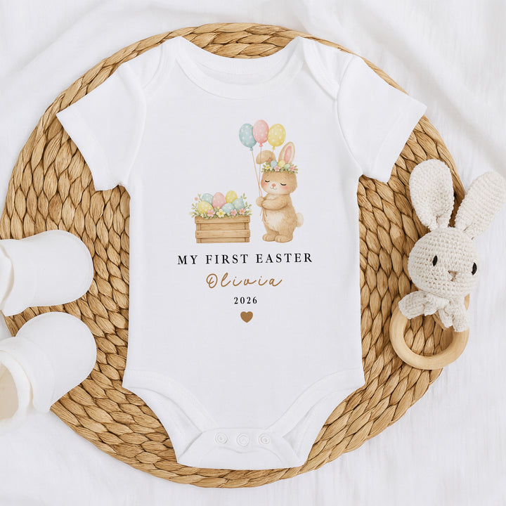 Personalised Bunny Balloons My First Easter Baby Grow, Vest or Bib