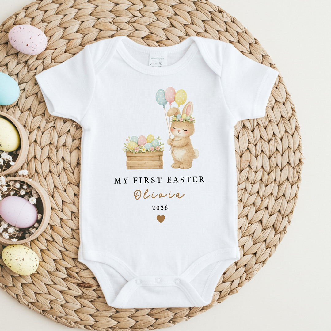 Personalised Bunny Balloons My First Easter Baby Grow, Vest or Bib