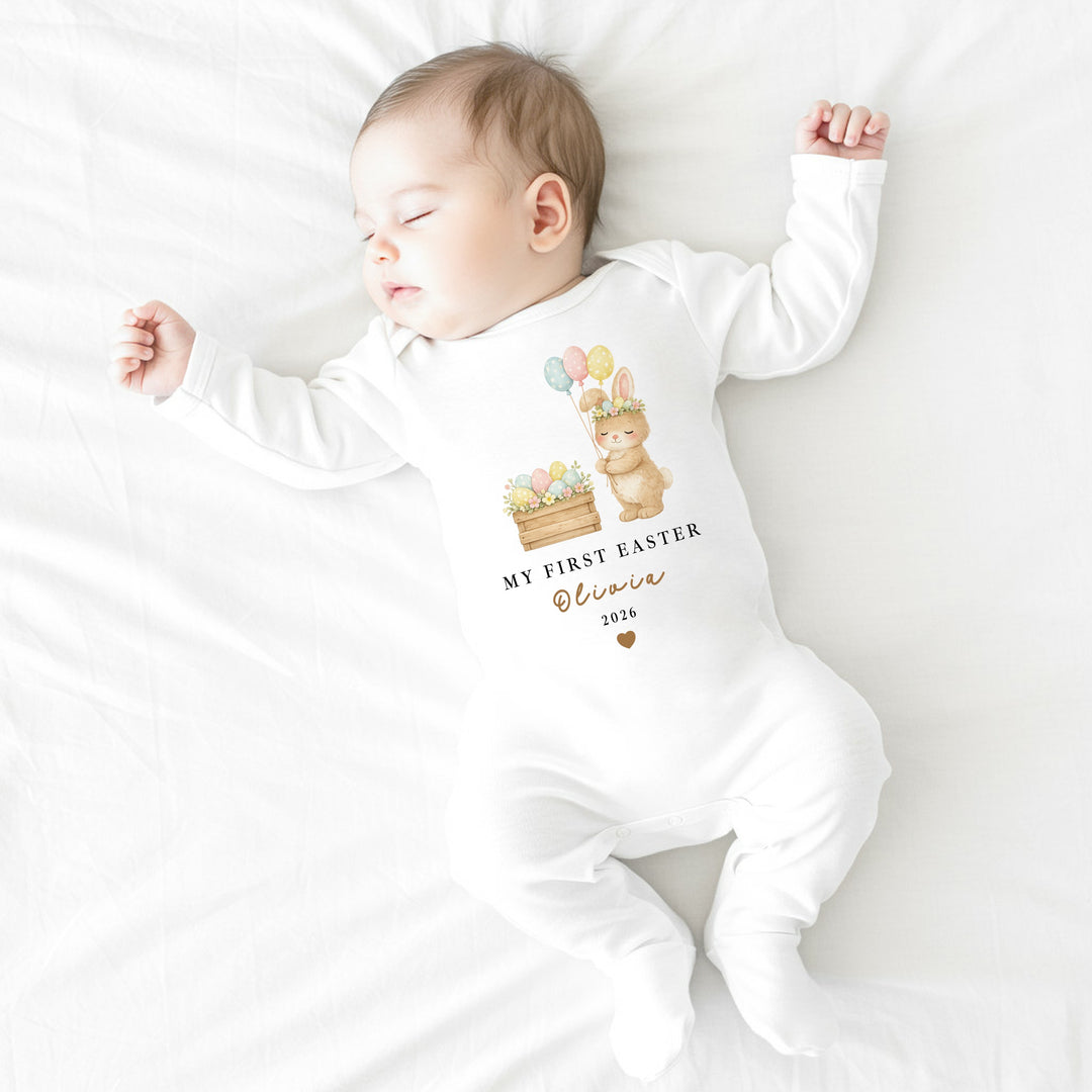 Personalised Bunny Balloons My First Easter Baby Grow, Vest or Bib