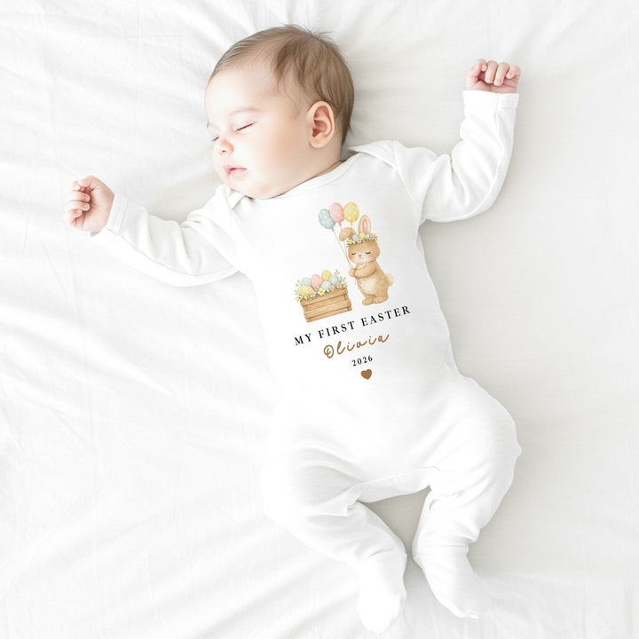 Personalised Bunny Balloons My First Easter Baby Grow, Vest or Bib