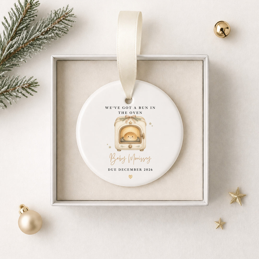 Personalised Bun In The Oven Baby Announcement Christmas Bauble