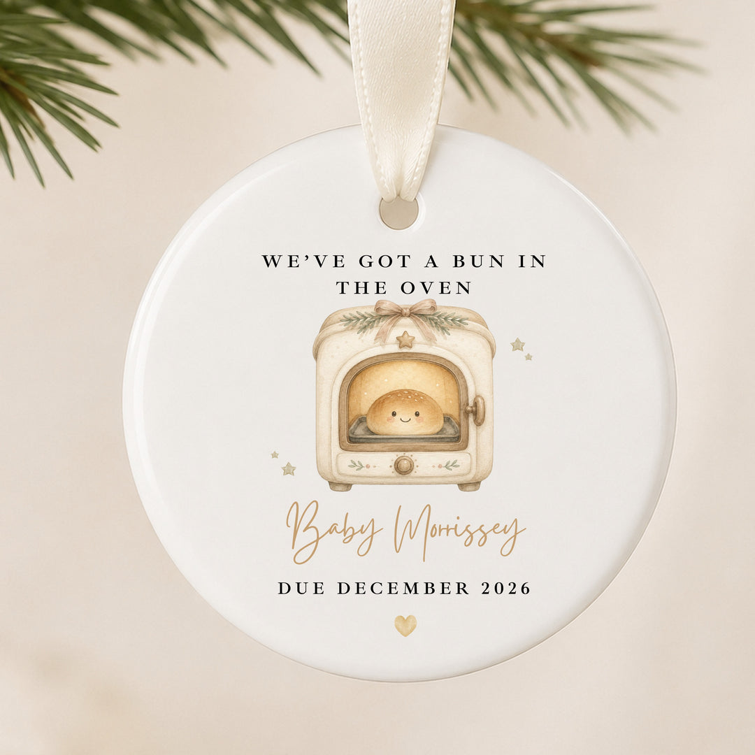 Personalised Bun In The Oven Baby Announcement Christmas Bauble