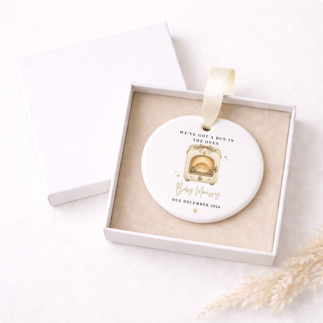 Personalised Bun In The Oven Baby Announcement Christmas Bauble