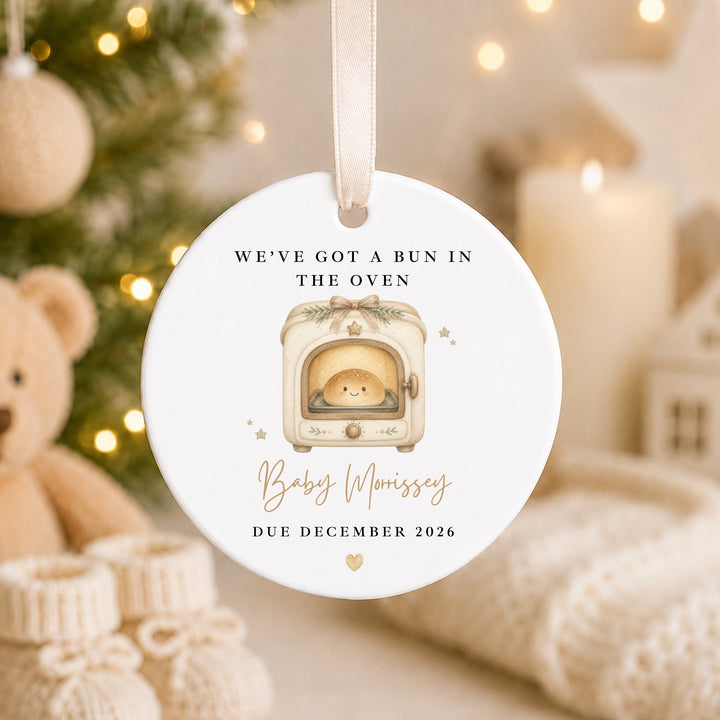 Personalised Bun In The Oven Baby Announcement Christmas Bauble