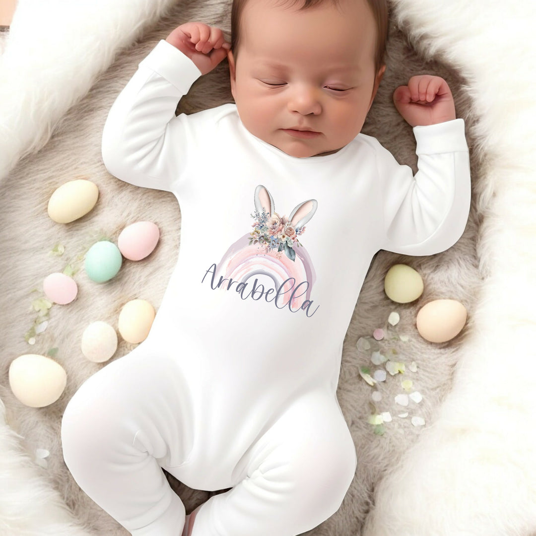 Personalised Bunny Ears Rainbow Easter Babygrow/Vest