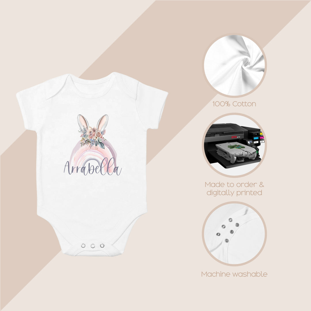 Personalised Bunny Ears Rainbow Easter Babygrow/Vest