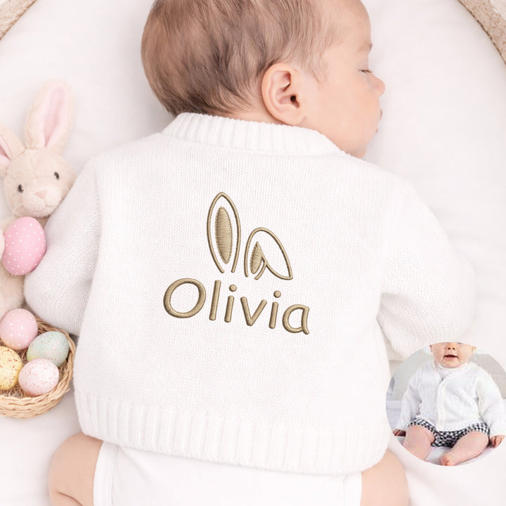 Personalised Embroidered Bunny Ears Easter Knitted Cardigan