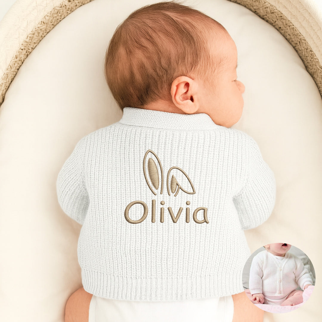 Personalised Embroidered Bunny Ears Easter Knitted Cardigan