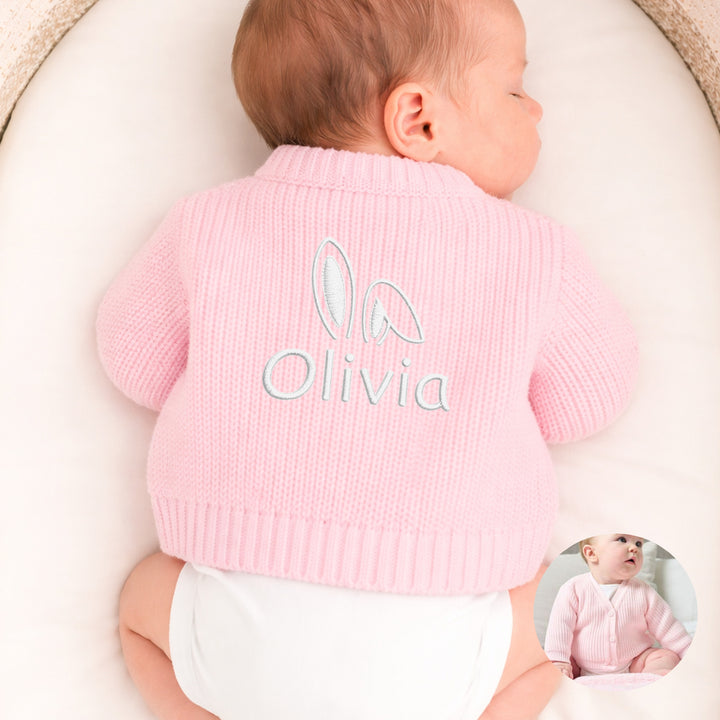 Personalised Embroidered Bunny Ears Easter Knitted Cardigan