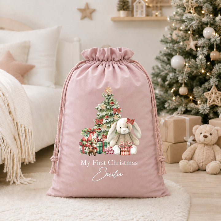 Personalised Red Bunny My First Christmas Stocking or Santa Sack