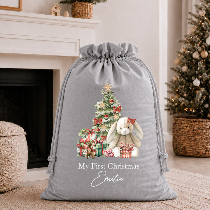 Personalised Red Bunny My First Christmas Stocking or Santa Sack