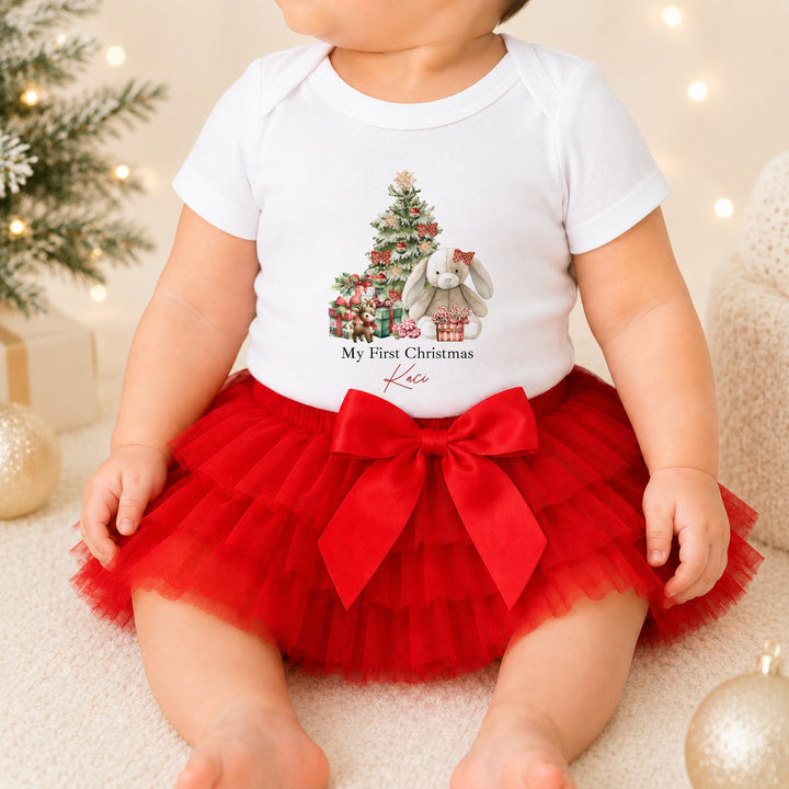 Personalised Red Rabbit My First Christmas Red Tutu &amp; Vest Set