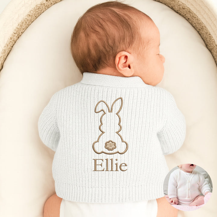 Personalised Embroidered Bunny Easter Knitted Cardigan