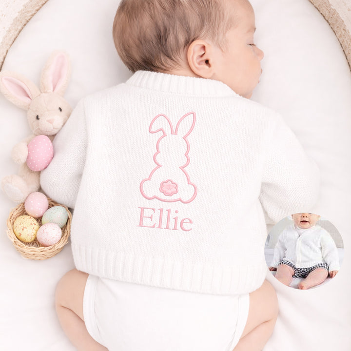 Personalised Embroidered Bunny Easter Knitted Cardigan