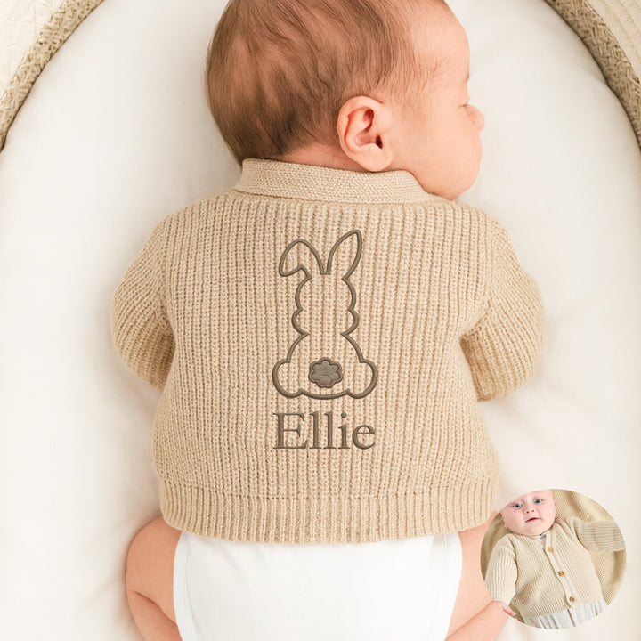 Personalised Embroidered Bunny Easter Knitted Cardigan