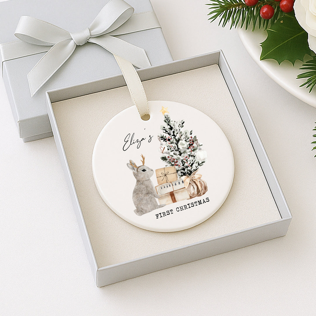 My First Christmas Grey Bunny Tree Clear Acrylic Tree Ornament