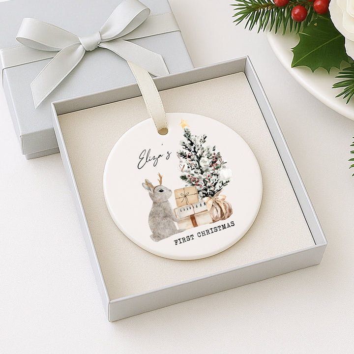 My First Christmas Grey Bunny Tree Clear Acrylic Tree Ornament