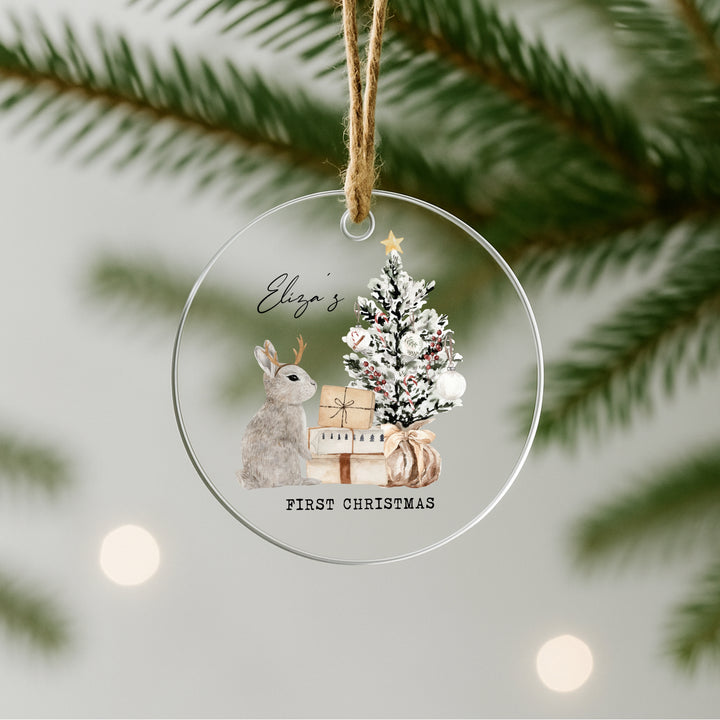 My First Christmas Grey Bunny Tree Clear Acrylic Tree Ornament