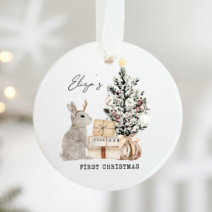 My First Christmas Grey Bunny Tree Clear Acrylic Tree Ornament