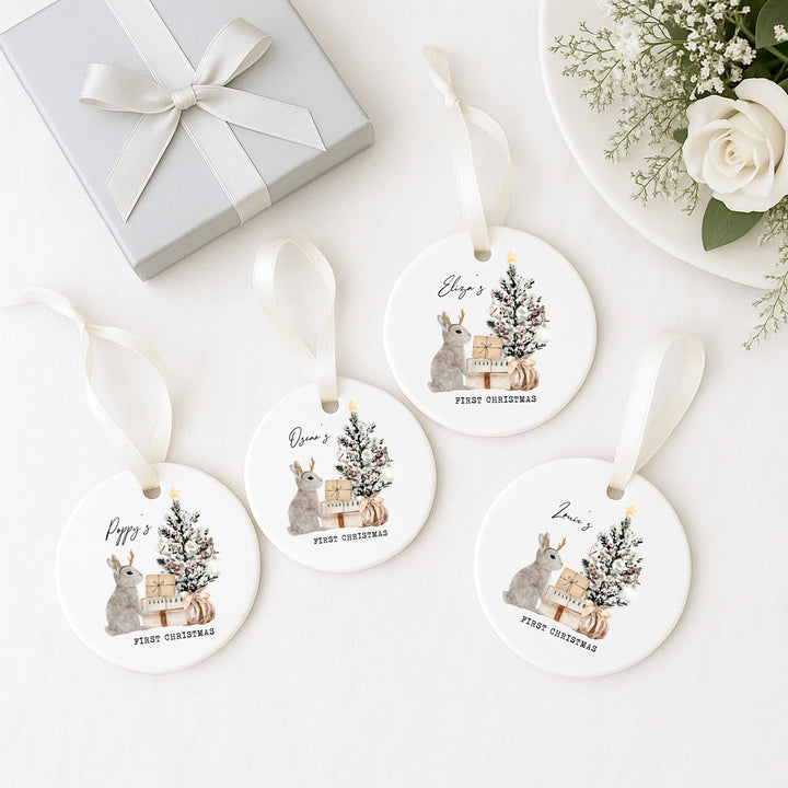 My First Christmas Grey Bunny Tree Clear Acrylic Tree Ornament