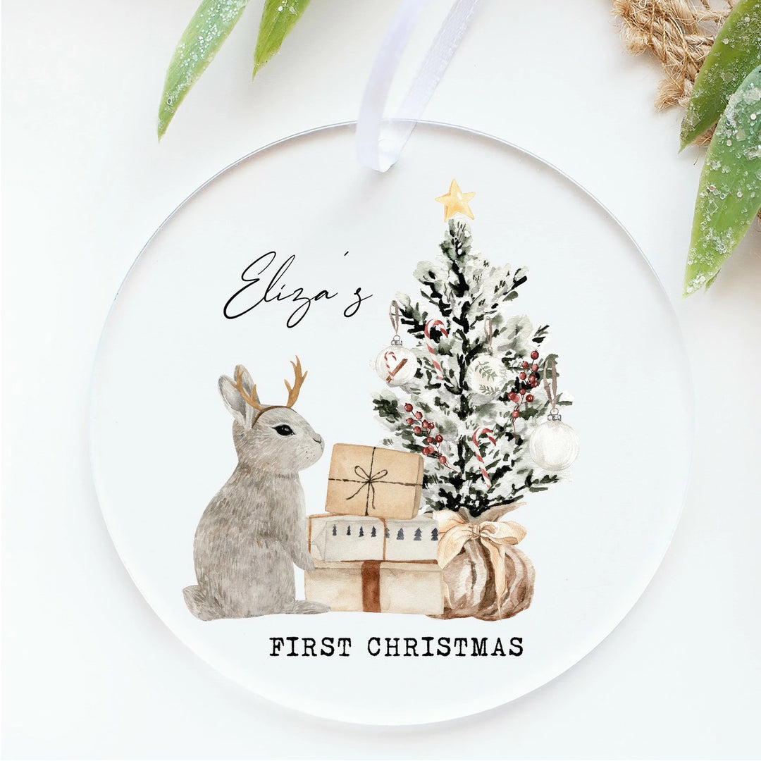 My First Christmas Grey Bunny Tree Clear Acrylic Tree Ornament