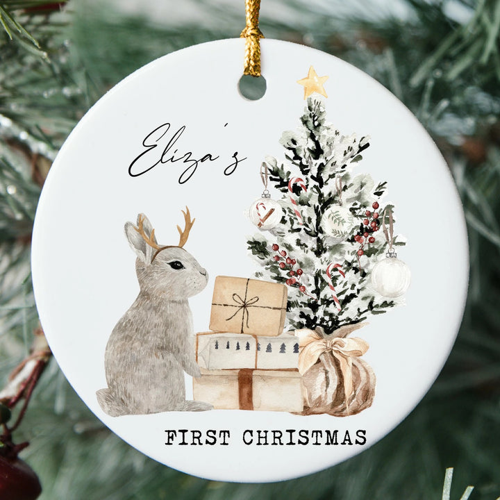 My First Christmas Grey Bunny Tree Clear Acrylic Tree Ornament