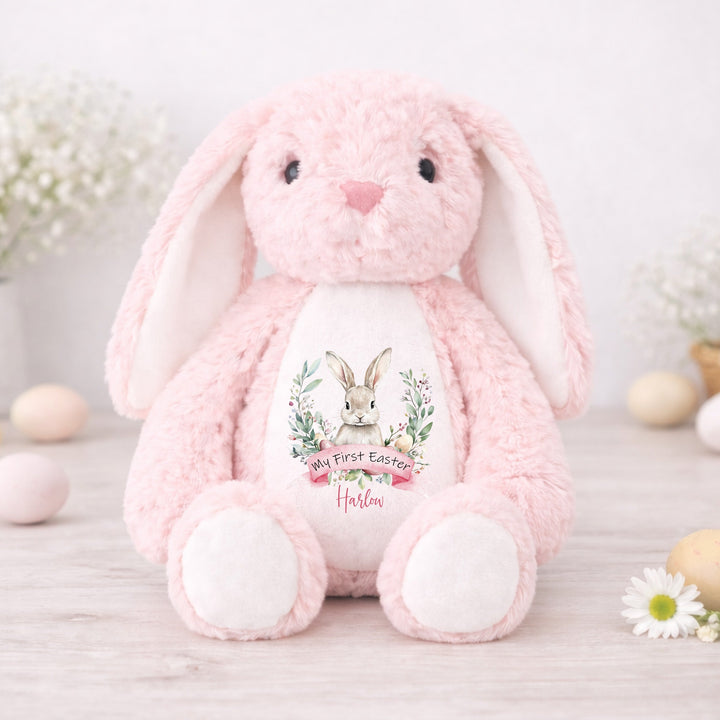 Personalised Pink Bunny Wreath My First Easter Teddy