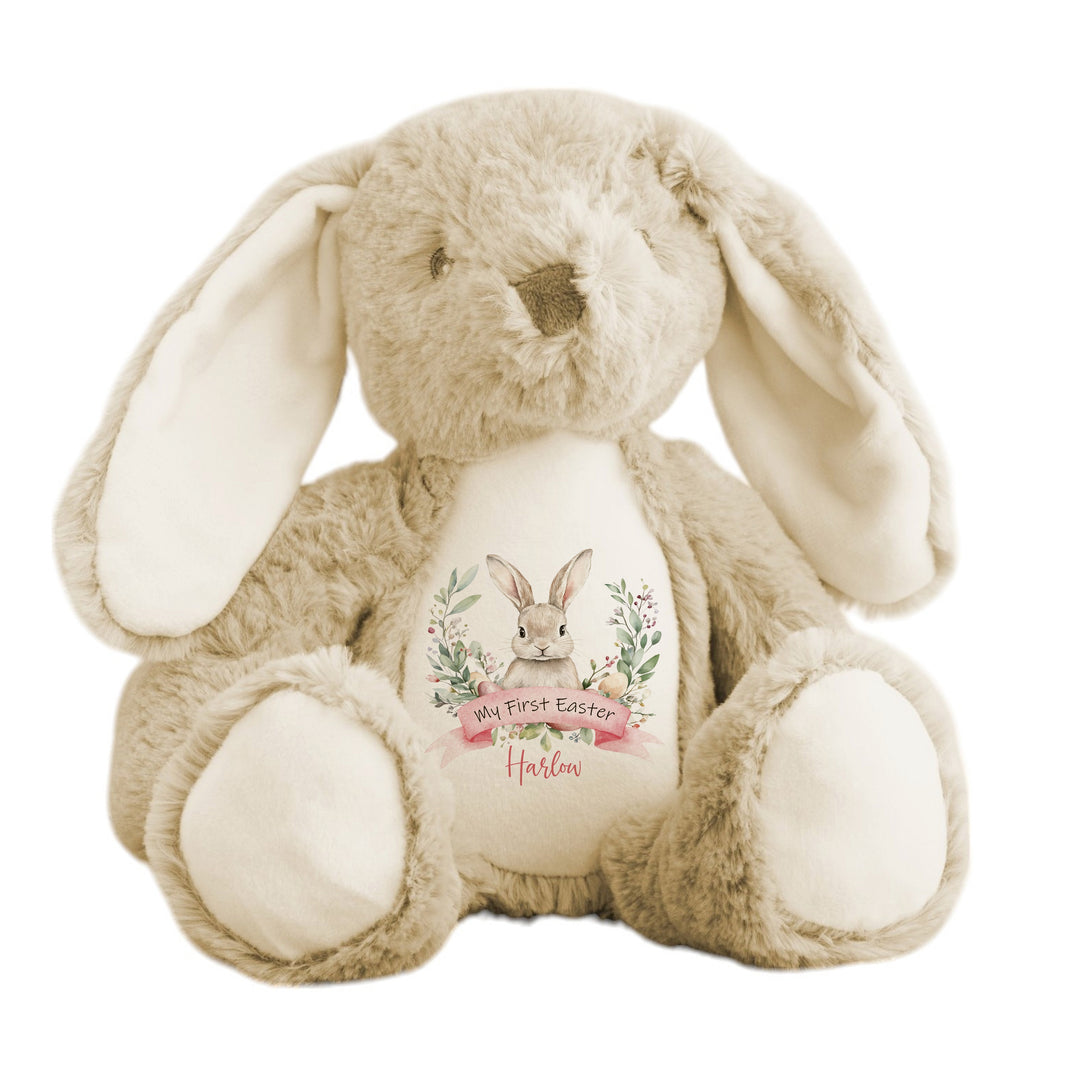 Personalised Pink Bunny Wreath My First Easter Teddy