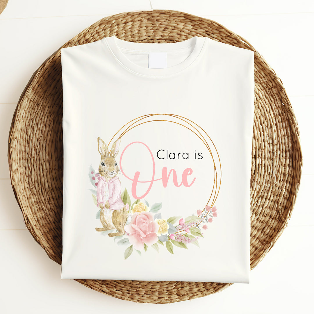 Personalised Floral Bunny Wreath Birthday T-shirt