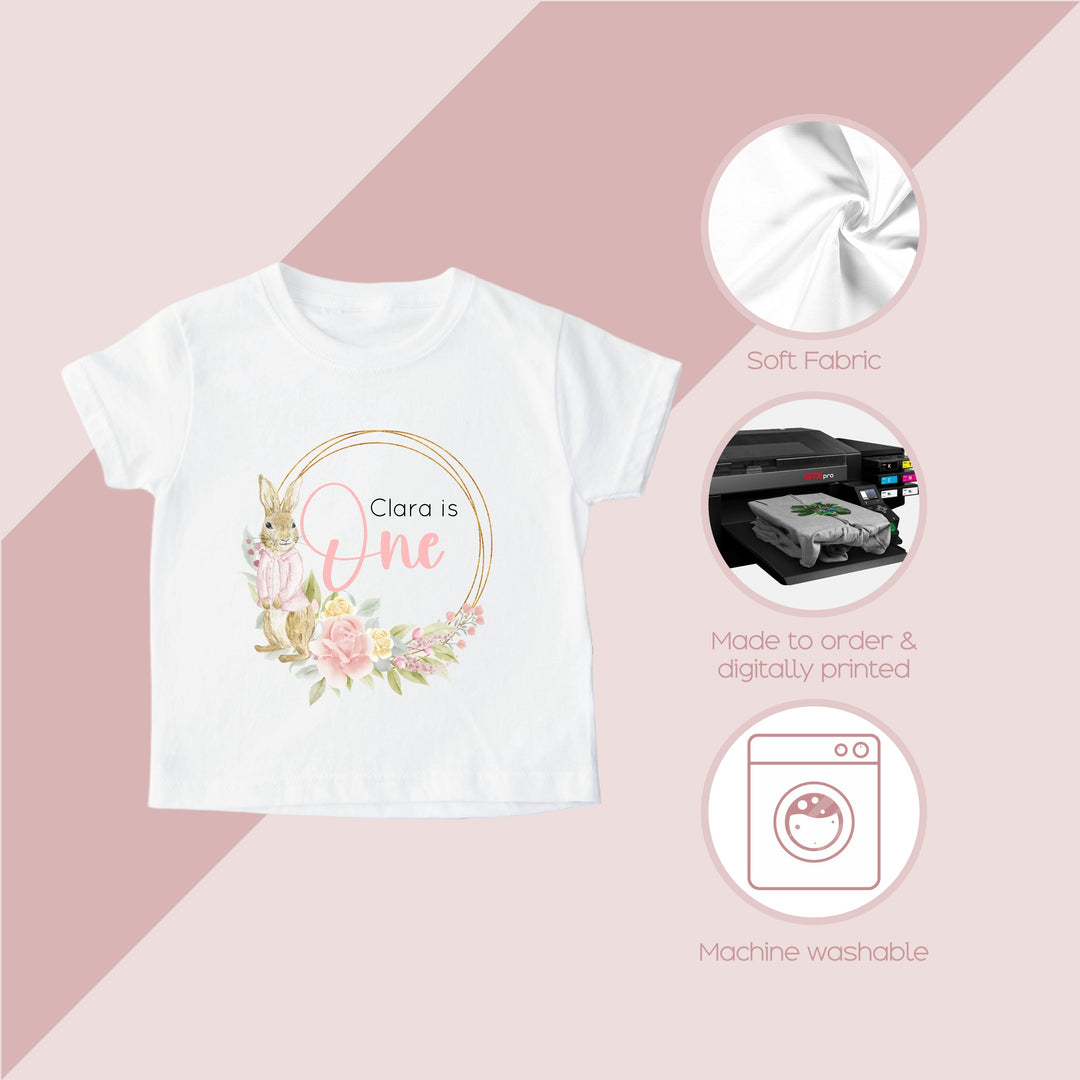 Personalised Floral Bunny Wreath Birthday T-shirt