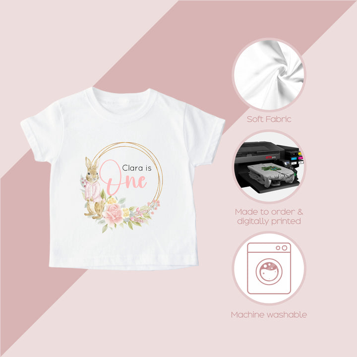 Personalised Floral Bunny Wreath Birthday T-shirt