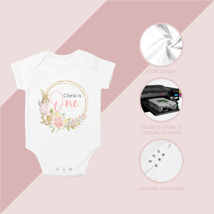 Personalised Birthday Pink Bunny Wreath Vest