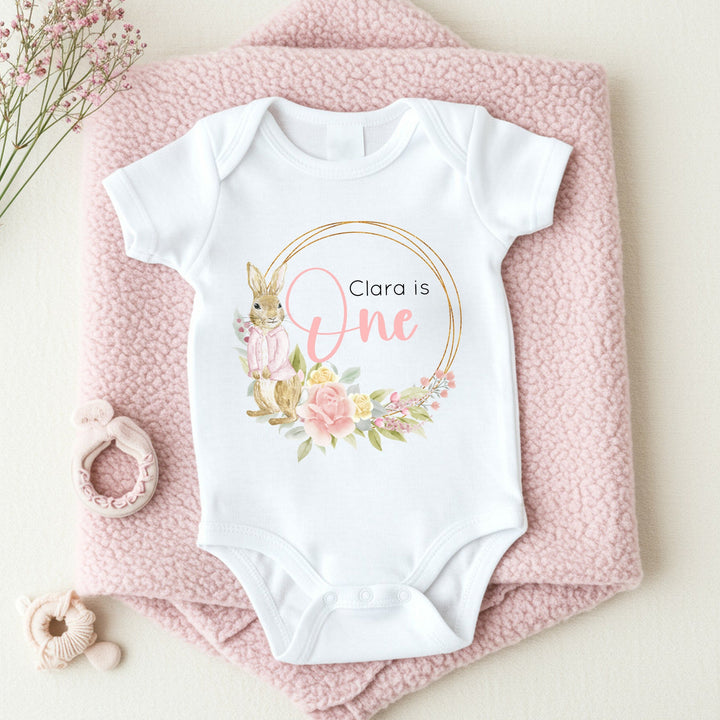 Personalised Birthday Pink Bunny Wreath Vest