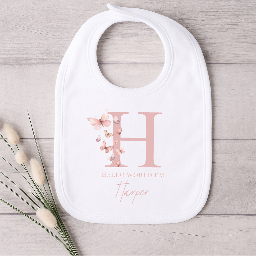 Personalised Pink Butterfly Initial Baby Grow, Vest or Bib