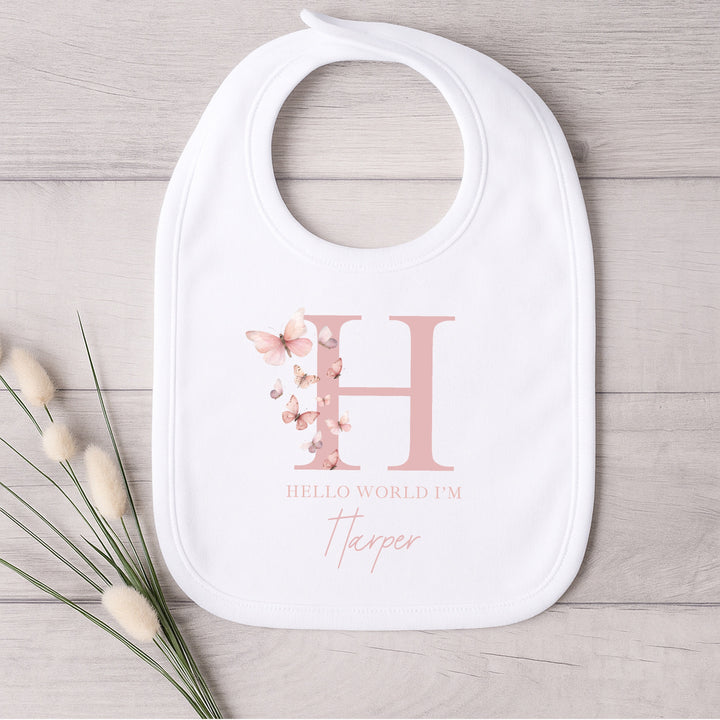 Personalised Pink Butterfly Initial Baby Grow, Vest or Bib
