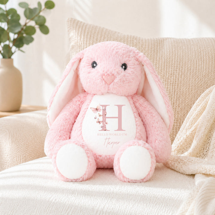 Personalised Pink Butterfly Initial Baby Grow &amp; Rabbit Set